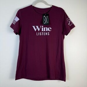 Wine Listens Grunt Style Womens Burgundy T-Shirt New size XL Cotton Casual
